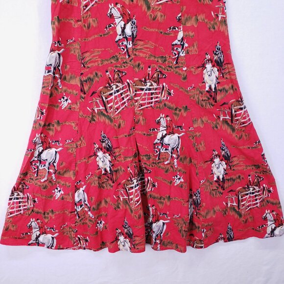Women's Red Western Fit and Flare Horseback Riding Hunting Print Design Dress - Picture 5 of 11